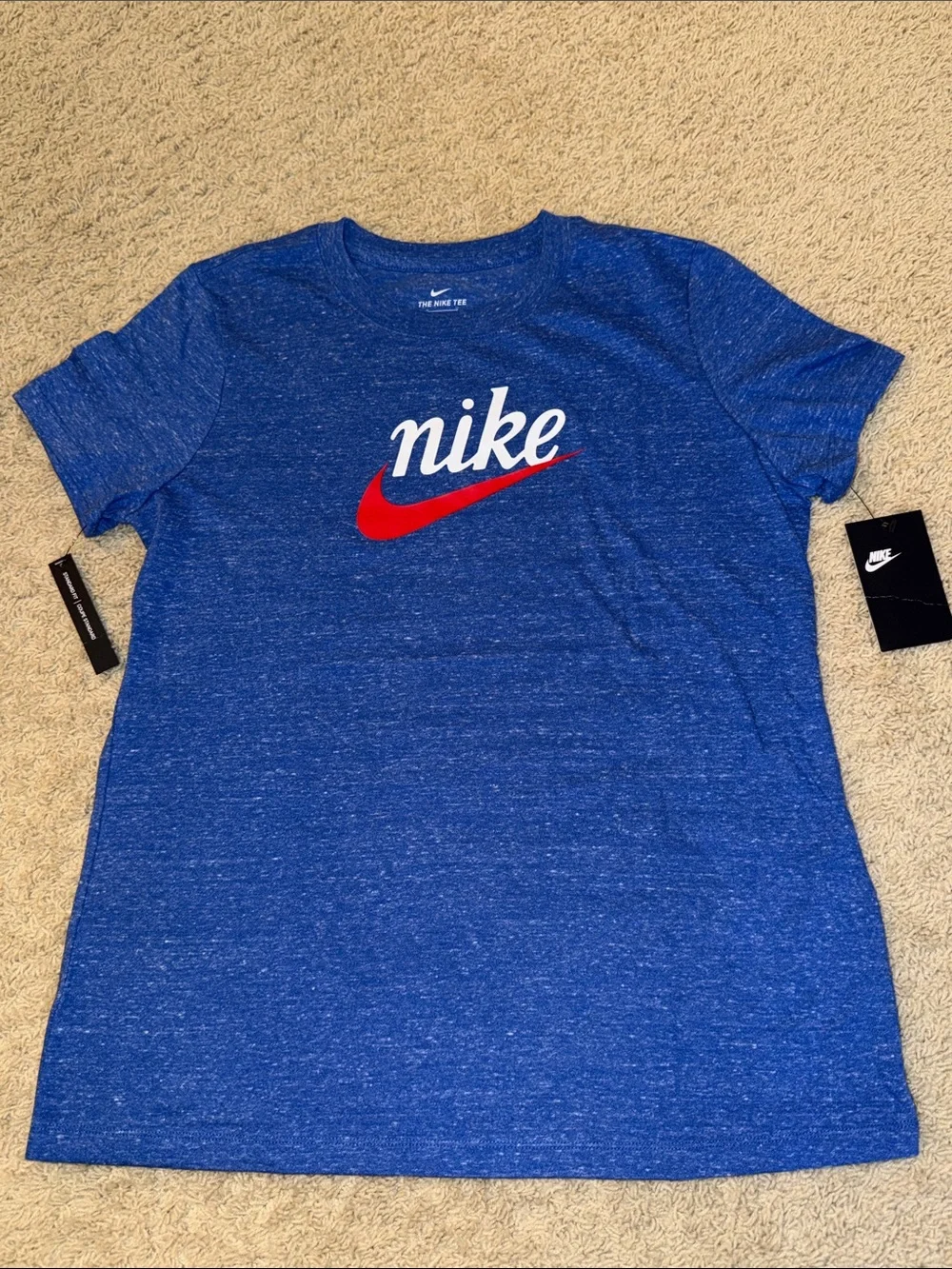 Nike Heather Blue Short Sleeve Tee with Red Swoosh